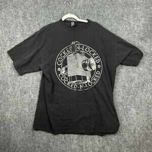 VTG Dream USA Cocked N-Locked Mens 2XL Black Graphic Print Short Sleeve T Shirt